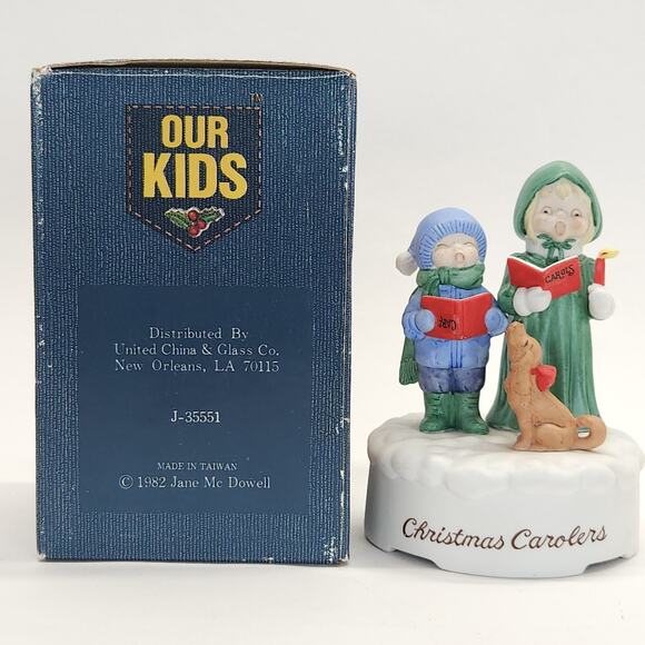 Vtg Christmas Carolers Dog Music Box Deck the Halls Signed Jane McDowell WORKS - Picture 9 of 10